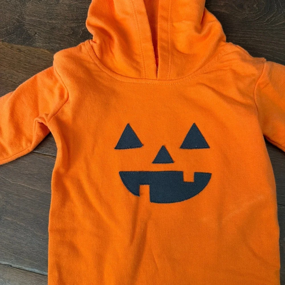 Cat & Jack 3-6 M Boys Girls Halloween Pumpkin Hooded Romper Orange Costume  NWT